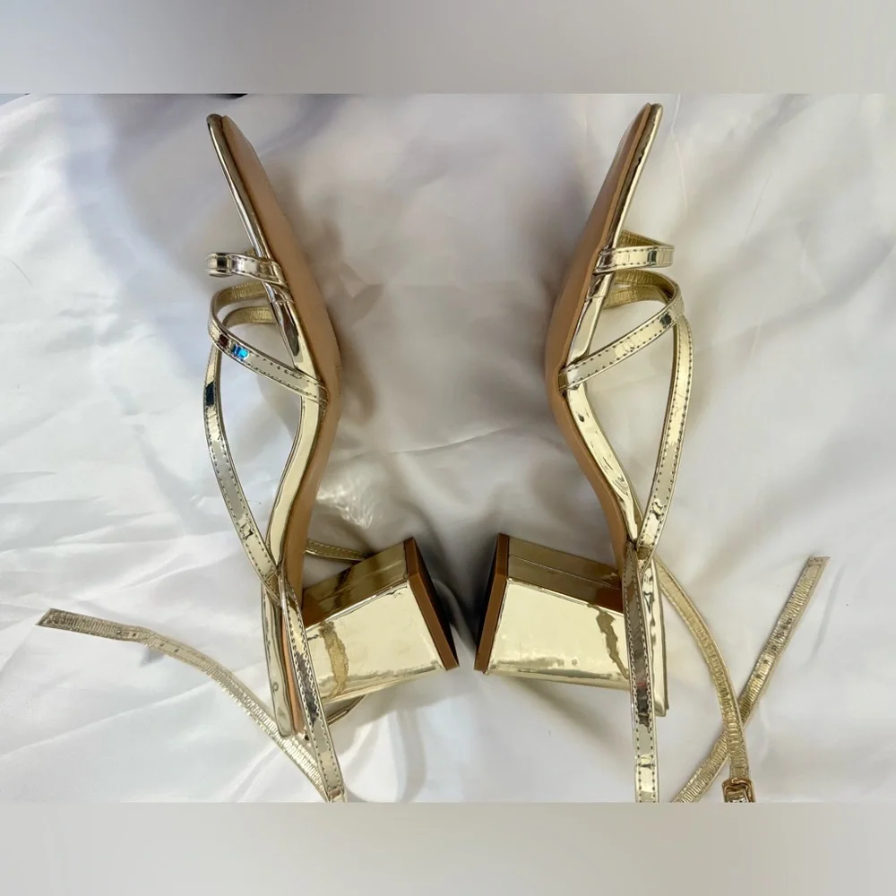 Public Desire Metallic Gold Strappy Heels - Picture 5 of 6